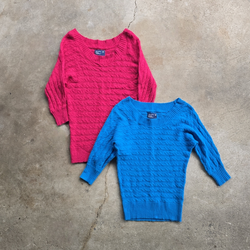 ( Lot of 2) vtg y2k american eagle off the shoulder knit sweaters size xs
